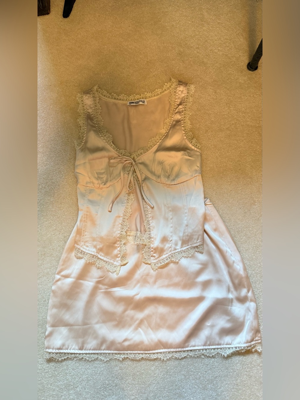 Princess Polly Pale Pink Satin Lace-Trim Chemise